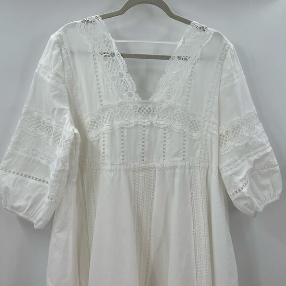 Anthropologie Eri + Ali L Gustavia Dress White Cotton Lace Embroidered Prairie - Picture 12 of 13
